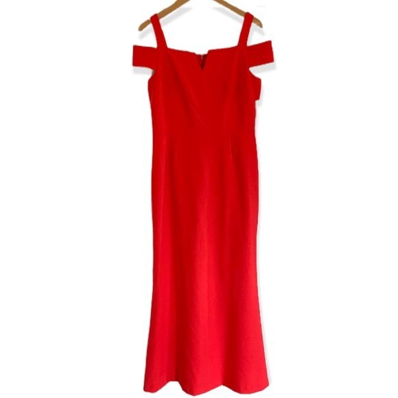 Tahari full length dress cold shoulder red size 10 NWT - Picture 2 of 7
